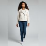 EXPRESS Moto Jacket Off White Faux Leather Size Medium Photo 2