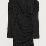 H&M NWT  Patterned Long Sleeve Stand Collar Draped Mini Dress Black Women's XS Photo 0