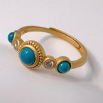 Solid 925 Sterling Silver Turquoise Ring Gold Plating Adjustable Photo 1
