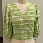 Self Contrast Green and White Patterned Puffer Sleeve Women's Top Size M Photo 0