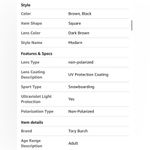 Tory Burch Women's Modern Square black and brown 56mm,
Model: TY7143U NIB Photo 4