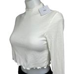 Adika NWT White Ribbed Knit High Neck Long Sleeve Pullover Crop Sweater Top XS Photo 3