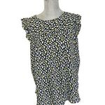 Loft Women's Black, White, Yellow Lemon Print Flutter Cap sleeve top--Sz Med Photo 0