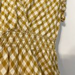 Max Studio  Smocked Waist Flutter Sleeve Blouse Mustard Yellow White Gingham Boho Photo 13