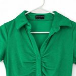White Fox | XS | Dress Terry Cloth Mini Ruched Button Front Green Short Sleeve Photo 2