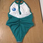 Cupshe B44 New Women’s  1pc Swimsuit Green Black & White Striped Size Medium Photo 3