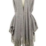 Grey Knit Belt Tie Waist Wrap Poncho Cardigan OSFM Gray Photo 0