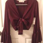 Lizard Thicket Maroon Tie Front Crop Top  Photo 0