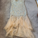 Dave and Johnny  One Shoulder Gold Sequin Tulle Dress SIZE 15/16 Photo 0