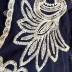 Solitaire  Anthropologie Blue and White Embroidered Boho Blouse top v neck L Photo 2