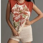 Pilcro Anthropologie Muscle Sweatshirt Size S Cream Floral Graphic Orange Photo 0