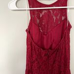Lulus vintage red lace dress bright deep long train halter neckline size small Photo 3