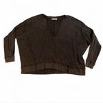 Free People waffle knit oversized pullover sweatshirt black brown charcoal grey Photo 0