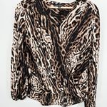 Catherine Malandrino Top Women SMALL Brown White Black Cheetah Print V-Neck Photo 0