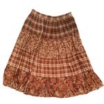 Large (Runs Big) Brand Unknown Plaid Floral Bohemian Fall Skirt Brown Size M Photo 0
