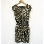 Andrew Marc  Womens 8 Silk Shift Dress Mottled Olive Green Square Neckline Zipper Photo 2