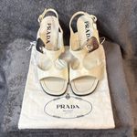 Prada Geometric Cream Logo Triangle Slingback Pumps In Argento 35.5 Sale As Is Photo 1
