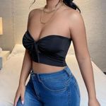 SheIn Black Strapless Tie Front Top Photo 1