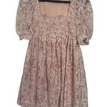 EN SAISON Floral Eyelet Lace Babydoll Short Sleeve Square Neck Dress EUC Small Pink Photo 3