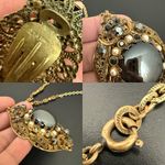 Vintage West Germany Signed Hematite Gold Filigree Necklace & Clip Earrings Set Black Photo 15