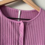 Anthropologie  Pink Ribbed Crop Top Long Sleeve Snap Front Snaps Stretch cropped Photo 6