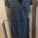 Old Navy NWT Short Cap Sleeve Viscose Blue White Polka Dot Wrap Front Mid Dress Photo 0