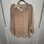 Old Navy Tan Satin Button Down Shirt Photo 3