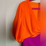 Orange & Magenta Colorblock Puff Sleeve Knot Front Pencil Skirt Bodycon Dress S Photo 6