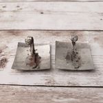 Vintage Clip On Earrings Square Large Olive Green & Plum Tones Statement Photo 3