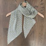 Anthropologie Anthro Vintage Paisley Print Oblong Angle Scarf Sage Green, Cream, Yellow 62" l Photo 0