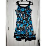 Jones Wear  DRESS Fit And Flare Y2K Black White Blue Floral Tank Dress Size 10 Photo 1