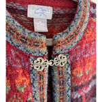 Vintage Carroll Reed Fair Isle Sweater Womens Medium Red 100% Wool Cardigan HK Photo 3