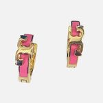Tory Burch New  Serif-T ENAMEL HUGGIE EARRING; Gold & Pink on TB Earring Card Photo 10