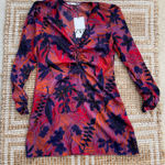 ZARA  NWT Tropical Floral Ruched Mini Dress Long Sleeve Purple Red M Photo 0