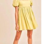Mable Butter Yellow Linen Blend Square Neck Puff Sleeve Mini Dress Size L Photo 0