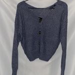 NWT Moon & Madison size Medium Textured Knit Crop Sweater Steel Blue Reversible Photo 10