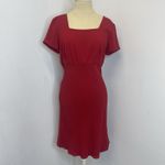 Vintage 100% Silk Size 6 Red Midi Dress Solid Cherry Red Christmas Minimalist Photo 7