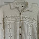 Free People  Cream Long Sleeve Embellished Button Down Shirt Photo 3