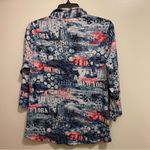 Canda C&A Womens Button Up Top Blouse S Blue Pink White London New York Print Photo 5