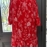 H&M Red Floral Off-Shoulder Ruffle Sleeve Dress Size Medium Photo 0