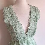 Gianni Bini Light Green Tiered Lace V Neck Midi Dress Photo 3