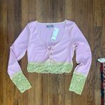 Urban Outfitters NWT  Pink and Yellow Lace Up Long Sleeve Top Photo 5