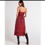 Bella Dahl V-Neck Tencel Plaid Slip Midi Dress in Burgundy Red | Size Small Photo 1