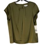 Calvin Klein Size XL NWT Womens Olive Green Pleated Crew Neck Cap Sleeve Blouse Photo 1