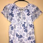 Loft Women’s Floral Paisley Print Keyhole Tie Ruffle Trim Flutter Sleeve Blouse Photo 1