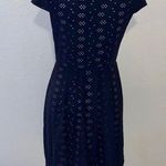 Enfocus Studio En Focus Studio navy blue open knit cream lined short sleeve midi dress Photo 6