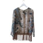 I& N Millenium Bohemian Neutral Multicolor Fringe Keyhole Crewneck SZ L #1290 Brown Size L Photo 7