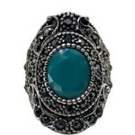 Silver and Light Blue Rhinestone Statement Ring Photo 0