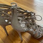 Sam Edelman Essex Beige & Gold Lace Up Leather & Suede High Heel Sandals, size 7.5 Photo 8