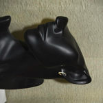 Gold Hoop Huggies with Blue Stones Photo 5